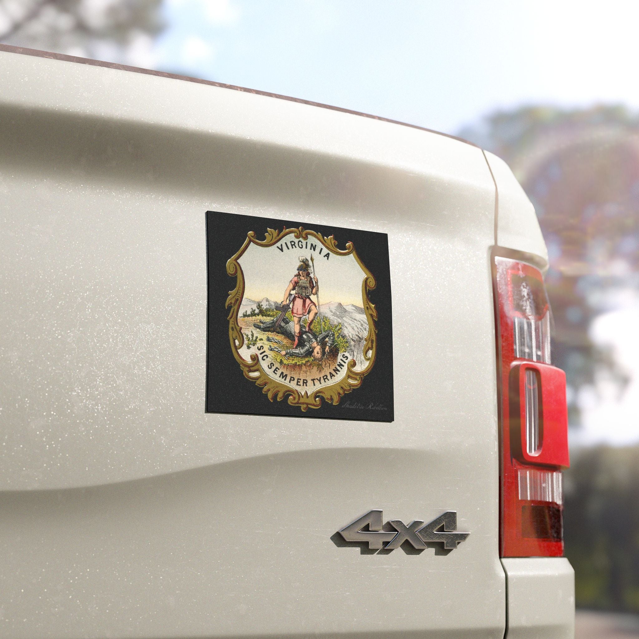 SIC SEMPER TYRANNIS 5"x5" Car Magnet